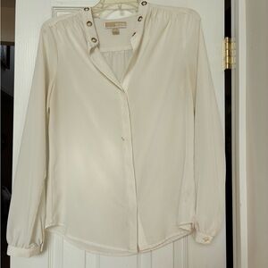 Michael Kors Cream Long-Sleeve Button-Neck Blouse